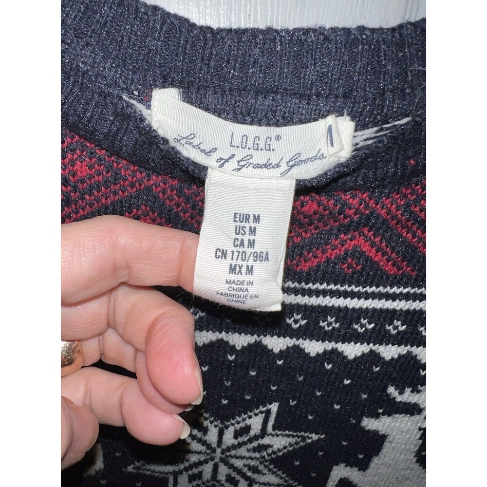 LOGG Sweater Sz M H&M Fair Isle Unisex Deer Snowflakes Nordic Pullover Alpaca - Picture 6 of 9